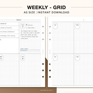 Weekly Planner Printable Planner Inserts A5 Size, WO2P, Simple Weekly ...
