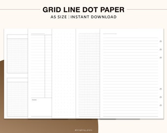 A5 Size : Grid Lined Paper  Printable Insert, Study Note Paper, Cornell Note