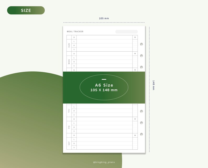 A6 Size : Weekly Meal Tracker Printable Planner Inserts Meal - Etsy