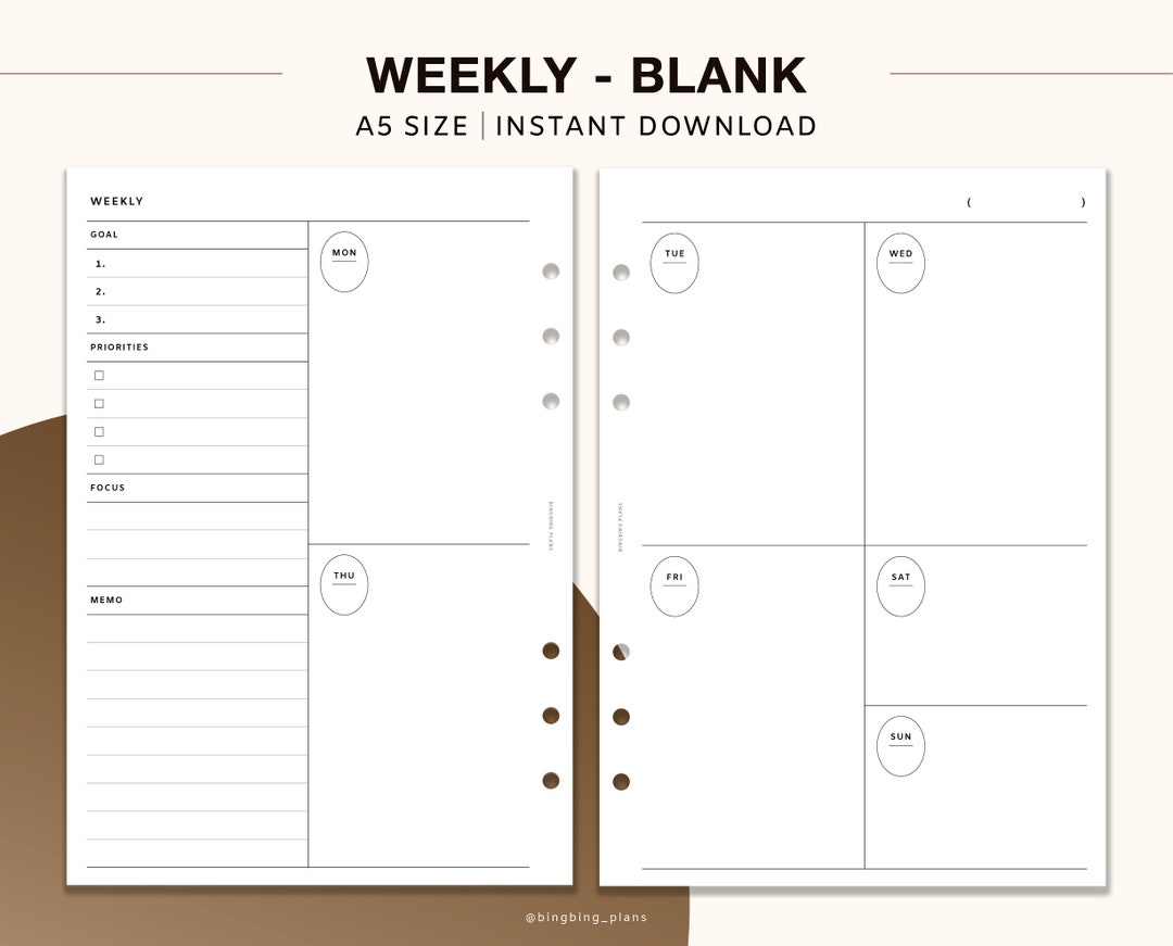 Weekly Planner, WO2P, Printable Planner Inserts A5 Size, Simple Weekly ...