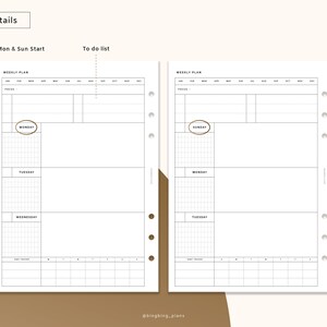 Weekly Undated Planner, A5 Printable Inserts, Week on Two Pages ...