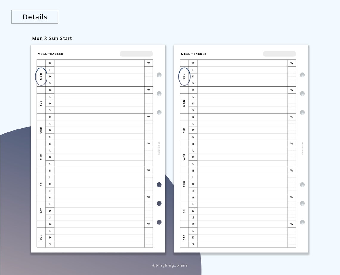 Weekly Meal Tracker Half Letter Size Printable Planner - Etsy