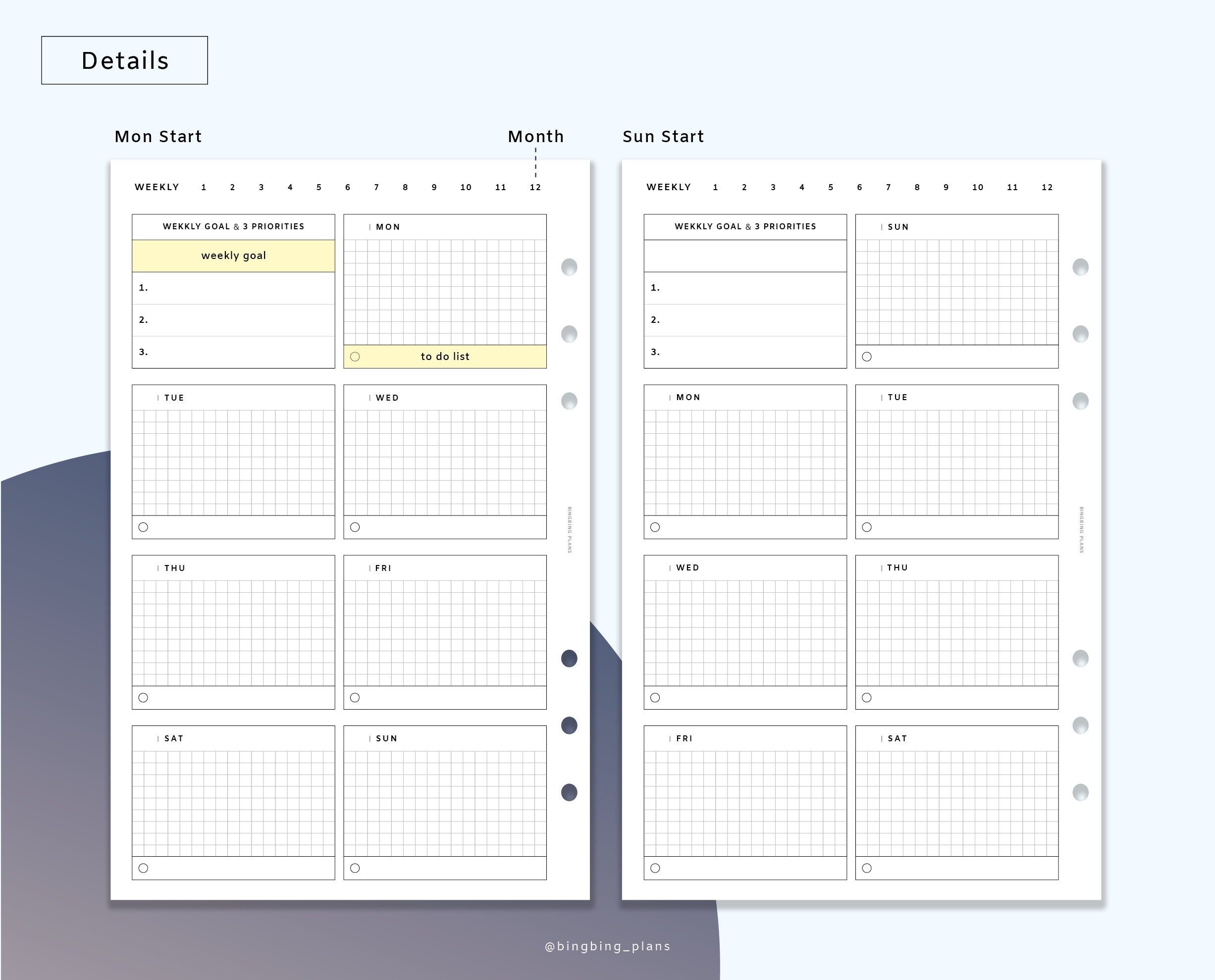 Undated Weekly Planner Printable Inserts, Half Letter, Week on One ...