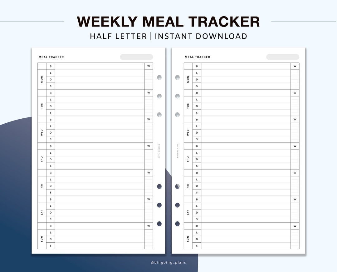 Weekly Meal Tracker Half Letter Size Printable Planner - Etsy