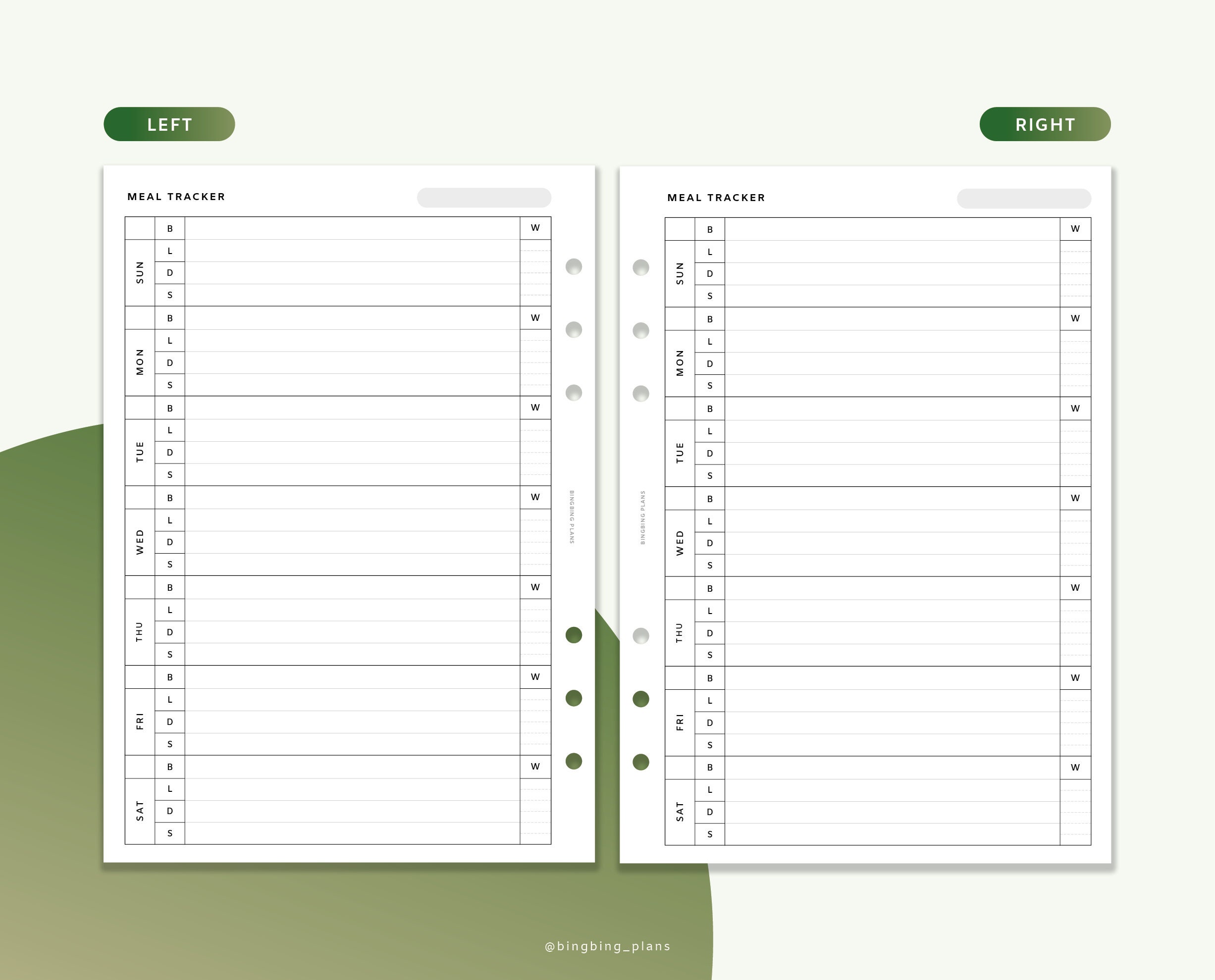 A6 Size : Weekly Meal Tracker Printable Planner Inserts, Meal Log ...