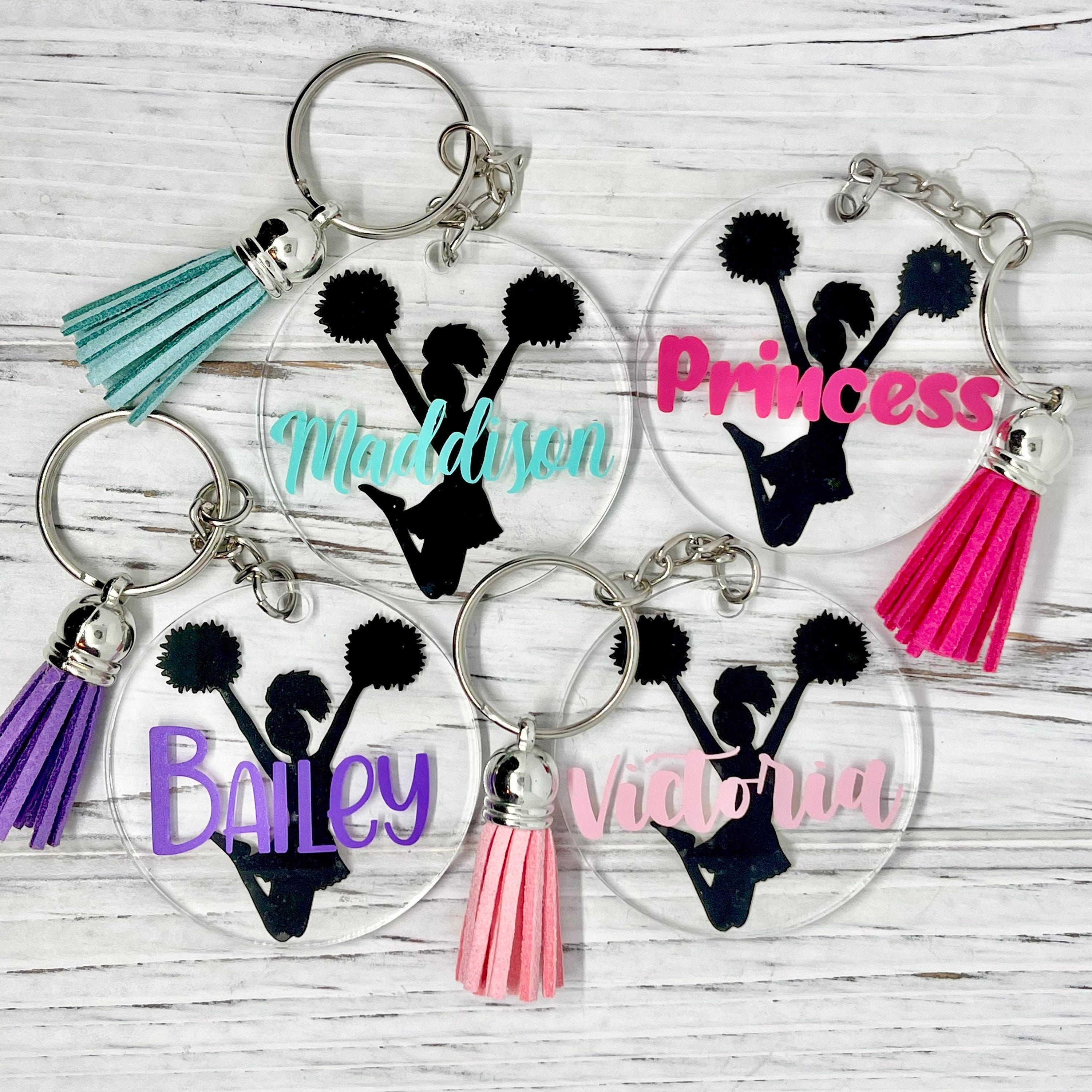 Cheerleader Keychain, Cheerleader Bag Tag, Cheer Gift, Personalized N…