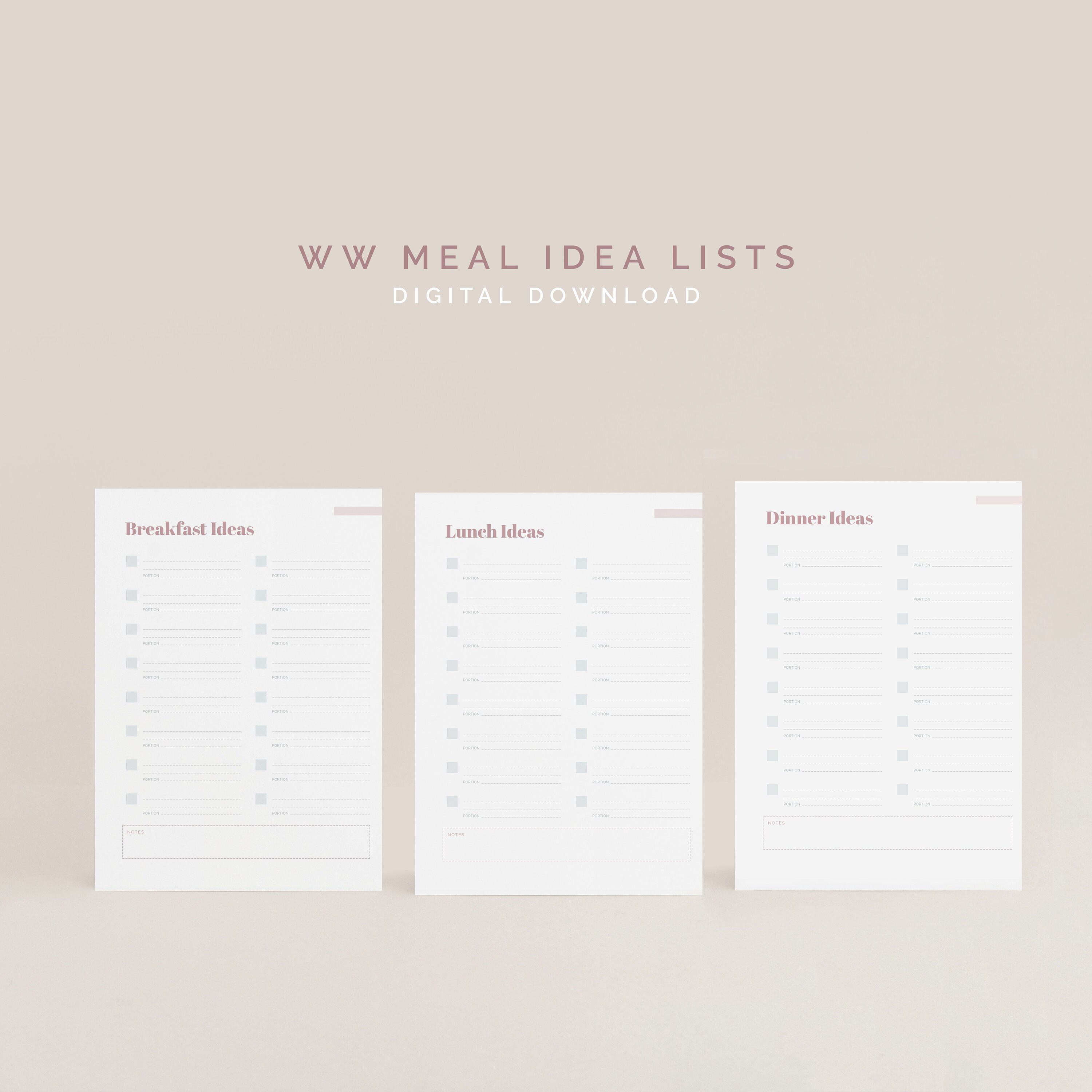 WW Meal Idea Lists Printables - Etsy