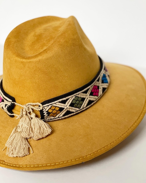 Cream Hat with Black Band and Colorful Accents Vintage Cream Fedora Hat with Black Band & Feather Accent main image 3