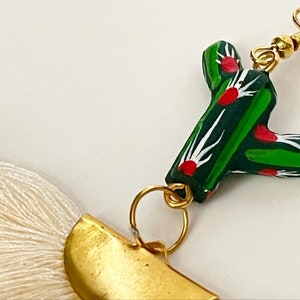 Wood carved Alebrije earrings. Hand-painted