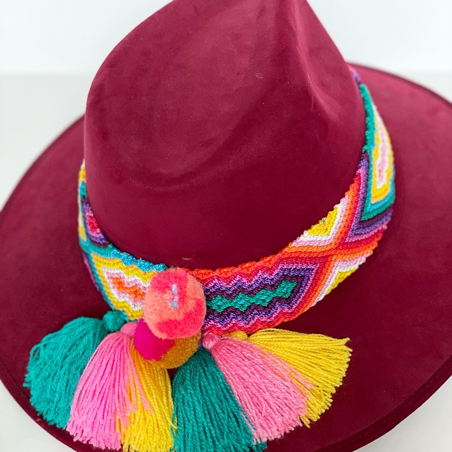 Faux Suede Hat With Design Hand Knitted From Chiapas, Mexico  display picture 2
