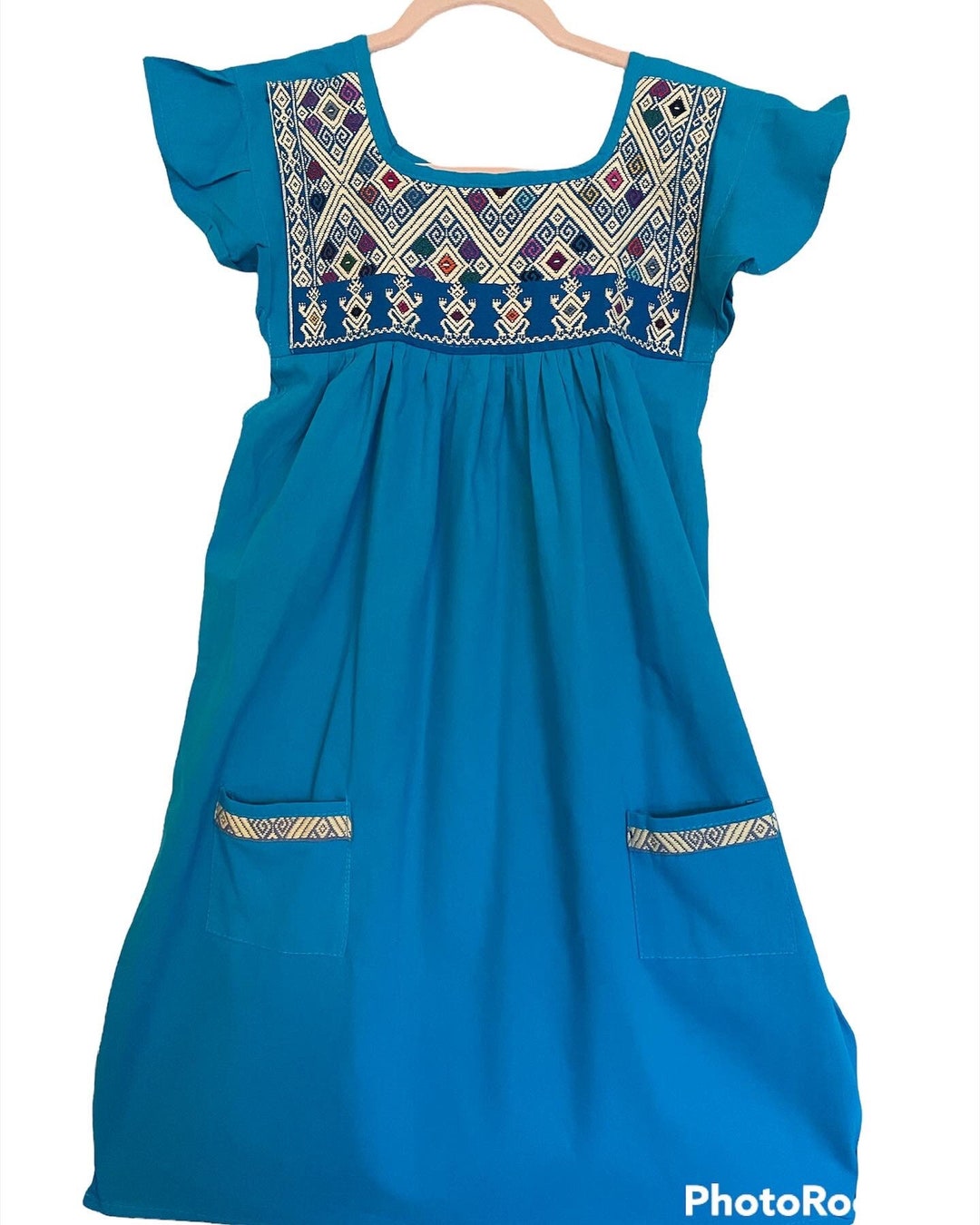 Beautiful Blue Dress Embroidered With Designs From Chiapas, Mexico Etsy