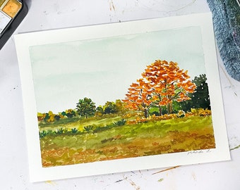 Autumn Begins Print | Landscape Painting | Watercolor Painting  | Art Print | Fall Print