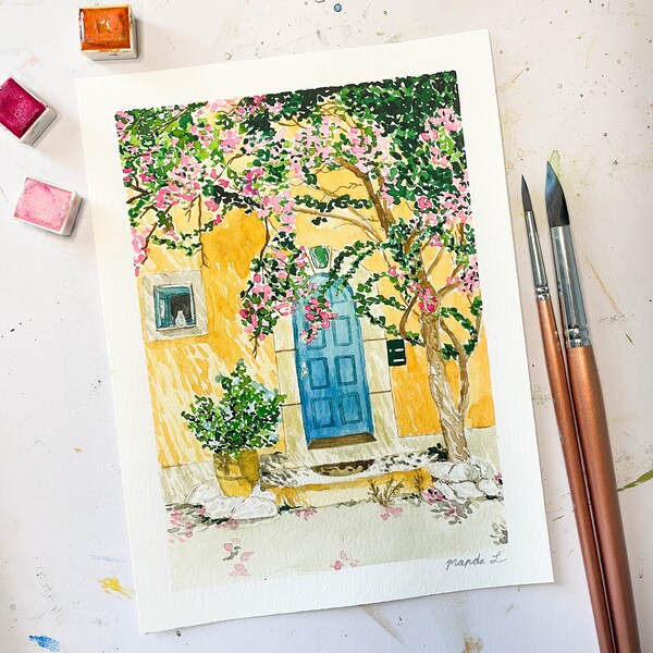 Door Print  | Greece Art Print | Landscape Painting | Watercolor Painting  | Art Print