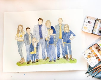 Custom Family Portrait | Faceless Watercolor Family Portrait | Hand Painted Family Art | Portrait from Photo