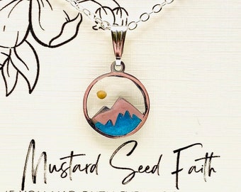 Small Blue Mountain Mustard Seed Round Silver Pendant Necklace, Mustard seed Faith Jewelry, Gifts for sister in Christ