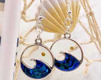 Blau Paua Abolone Senfkorn Welle Ohrringe, hypoallergen Sterling Silber, Glaube über Angst Schmuck, Geschenk für Schwester in Christus