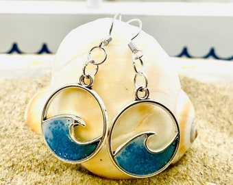 Blue wave minimalist earrings *Hypoallergenic Sterling Silver Wires *Ocean earrings * beach and tropical * Gifts for her