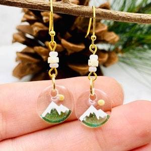 Green mountain Mustard seed small round Earrings, Hypoallergenic Gold wires, Faith moves mountains Jewelry, sister in Christ gift