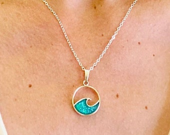 Sea Foam Green Sparkling Wave Silver Necklace, Sandy Beach, Nautical Jewelry, Gifts for sister or mom