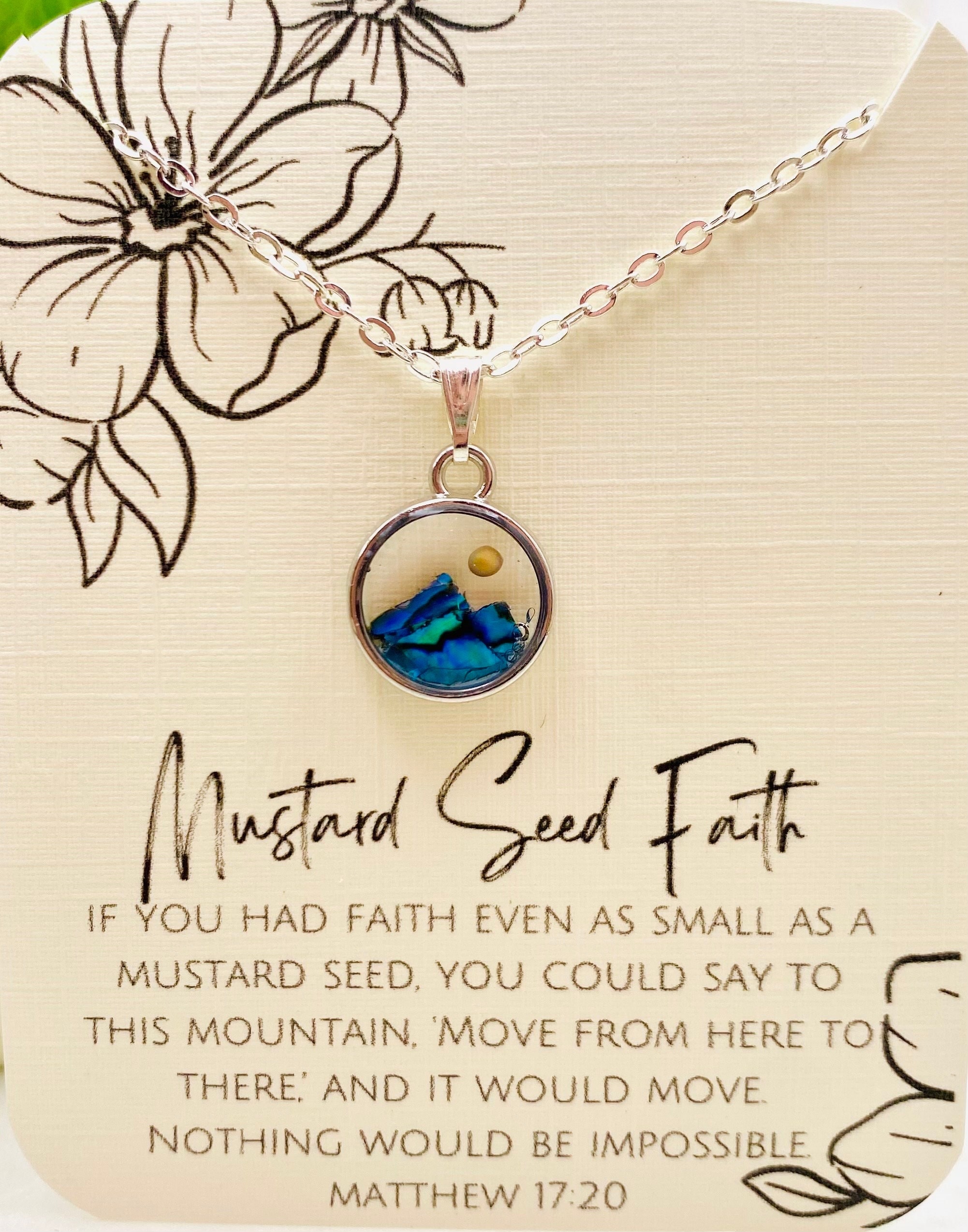Berg Senfkorn Kleine Silber Halskette, Blaue Paua Abalone, Senfkorn Glaube Schmuck, Geschenke für Schwester in Christus