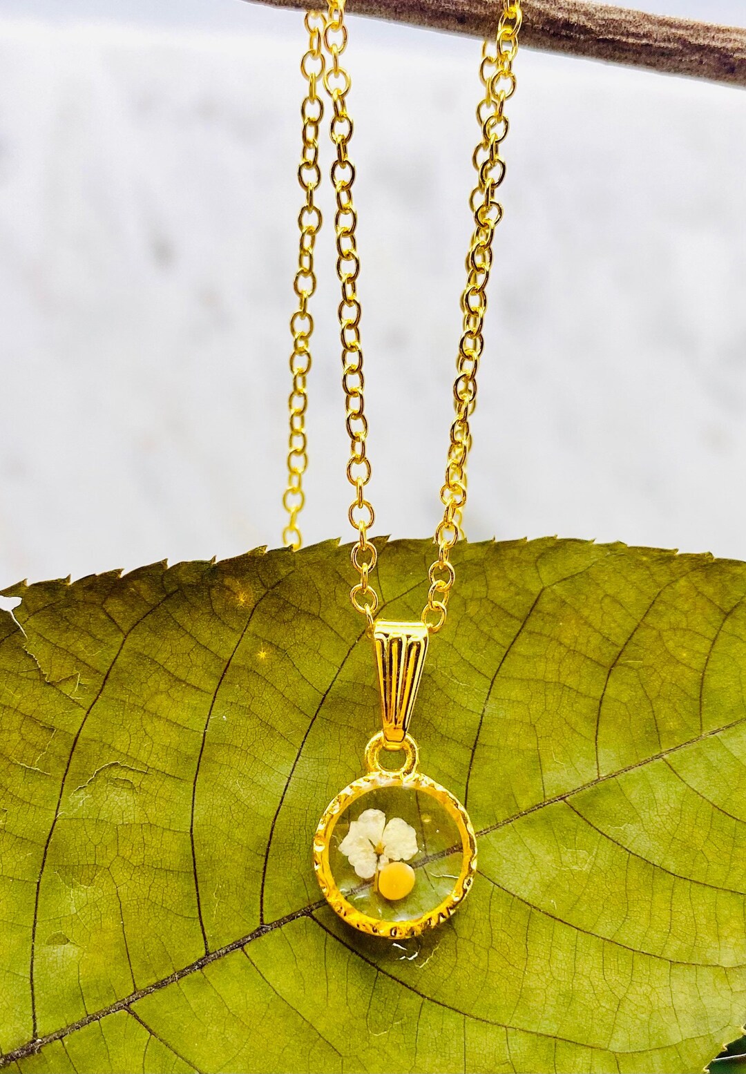 Small Gold Flower Mustard Seed Round Necklace, Mustard Seed Faith