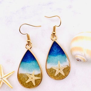 Gold Teardrop Starfish on the Stormy Beach Resin Earrings ...