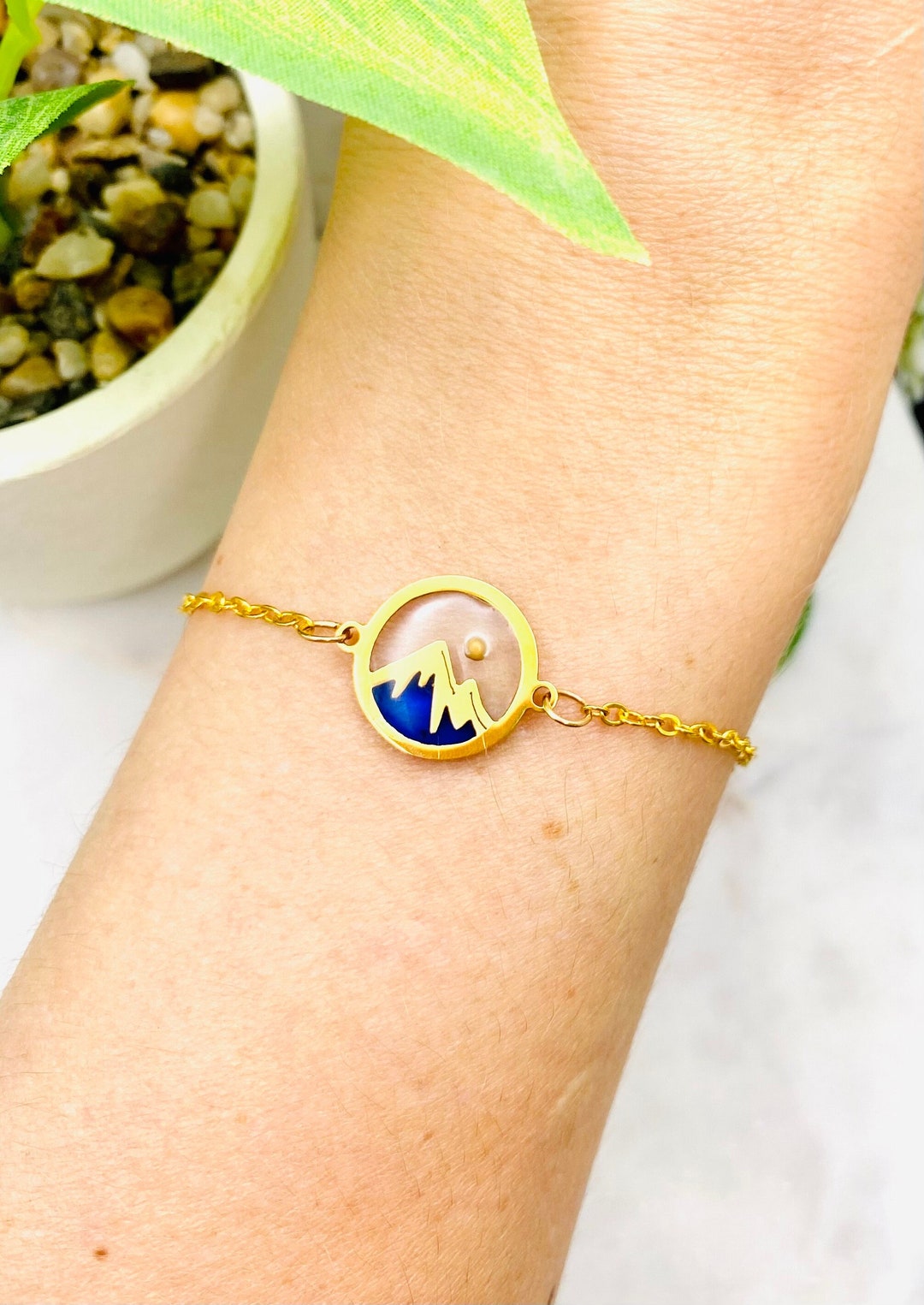 Small Blue Mountain Mustard Seed Bracelet, Gold Chain, Mustard Seed