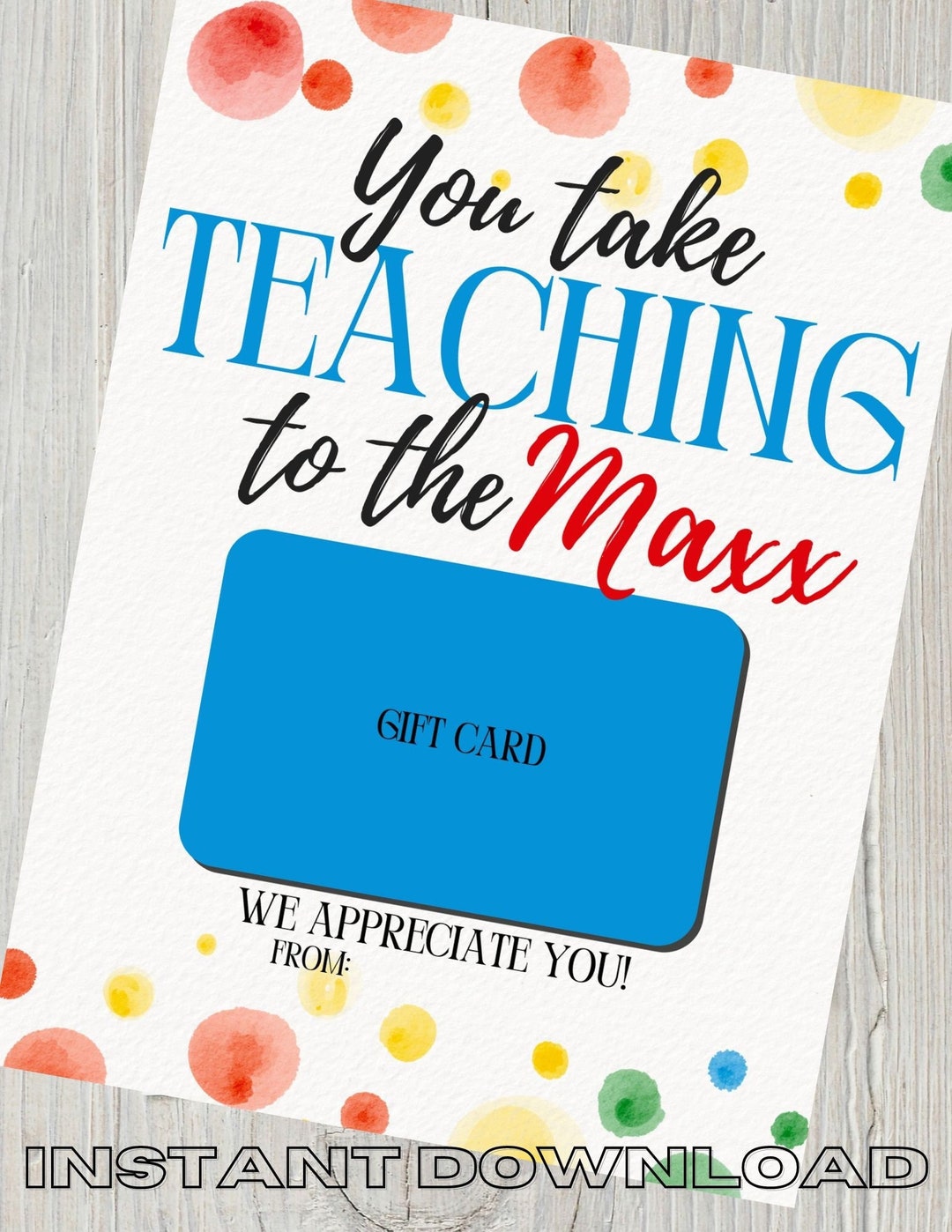 TEACHER GIFT Instant Download TJ Maxx Gift Card Holder Etsy