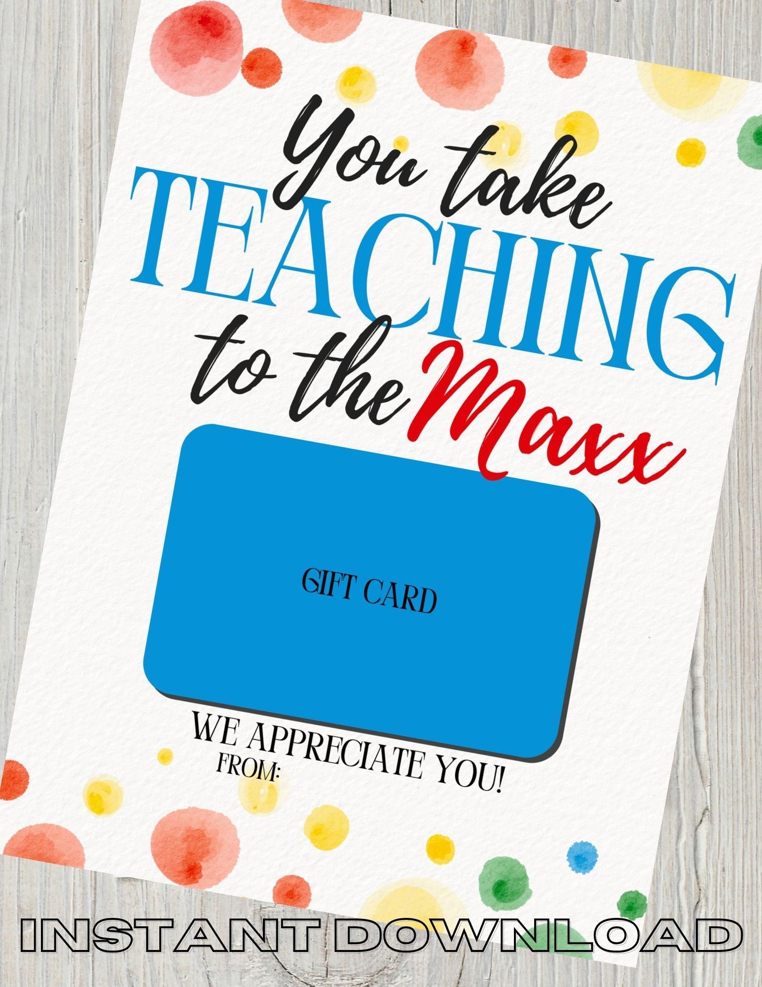 TEACHER GIFT Instant Download TJ Maxx Gift Card Holder Etsy