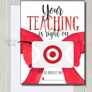 TEACHER APPRECIATION - Target Teacher Appreciation Gift Card Thank You Note 5x7 Gift Card Holder - INSTANT Download