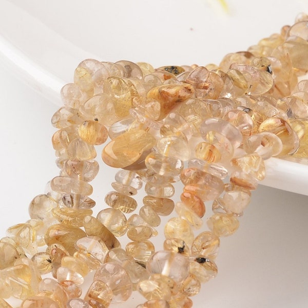 Éclats de quartz rutilé en or de qualité AA ou brins de citrine de qualité A, 15 po.