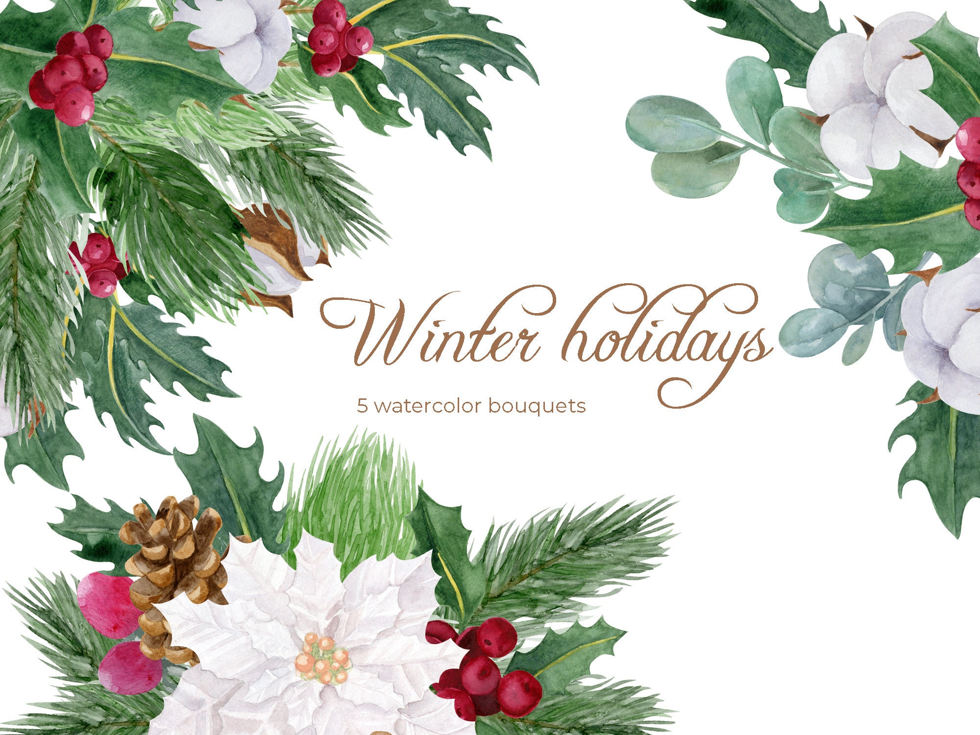 Winter Christmas Greenery Watercolor Christmas Decor Holiday - Etsy UK