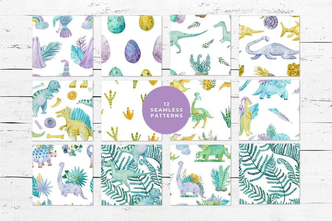 Dinosaur Digital Paper Dinosaur Seamless Pattern Commecial - Etsy