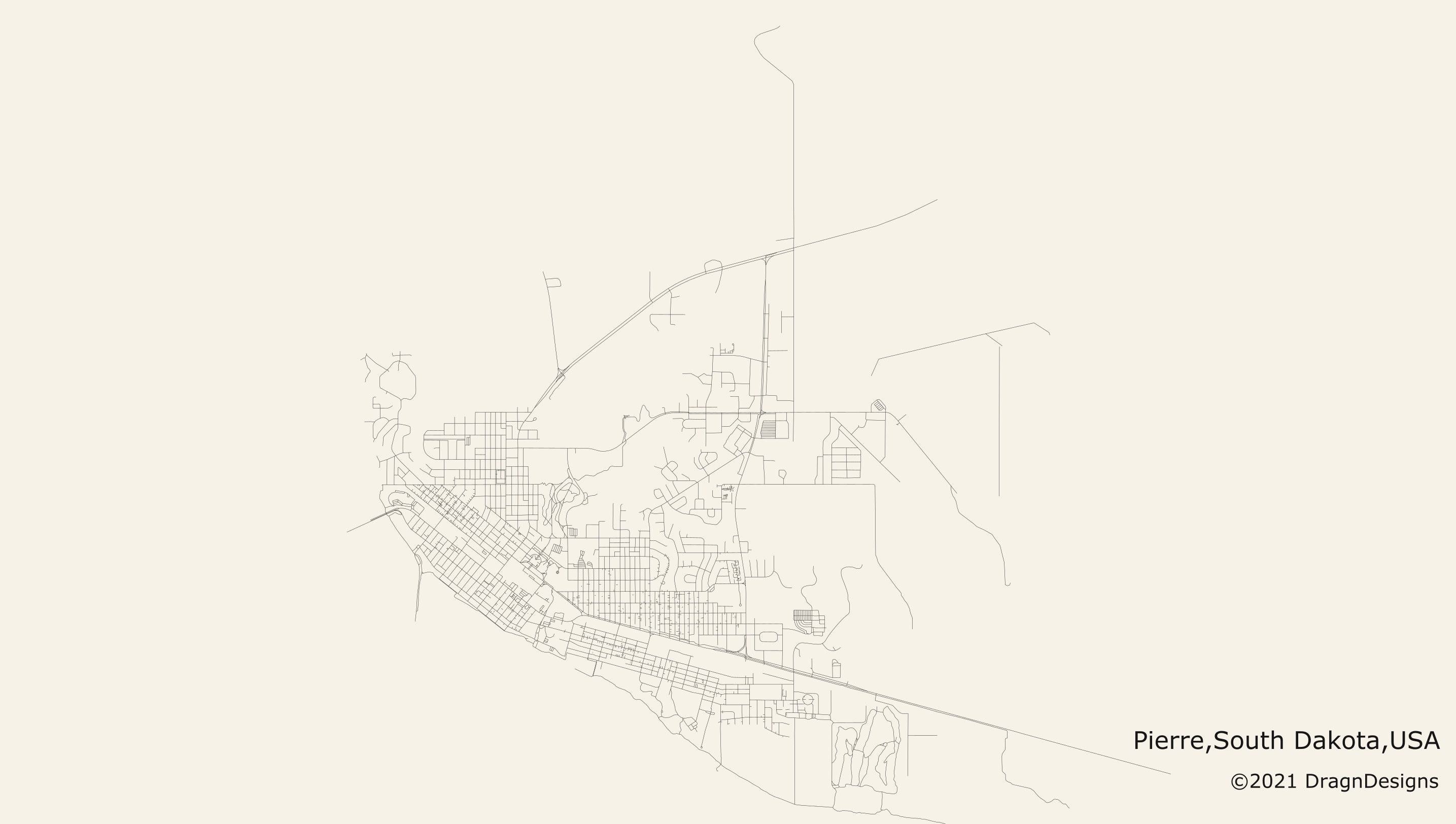 City Street Map of Pierre South Dakota USA SVG File Etsy