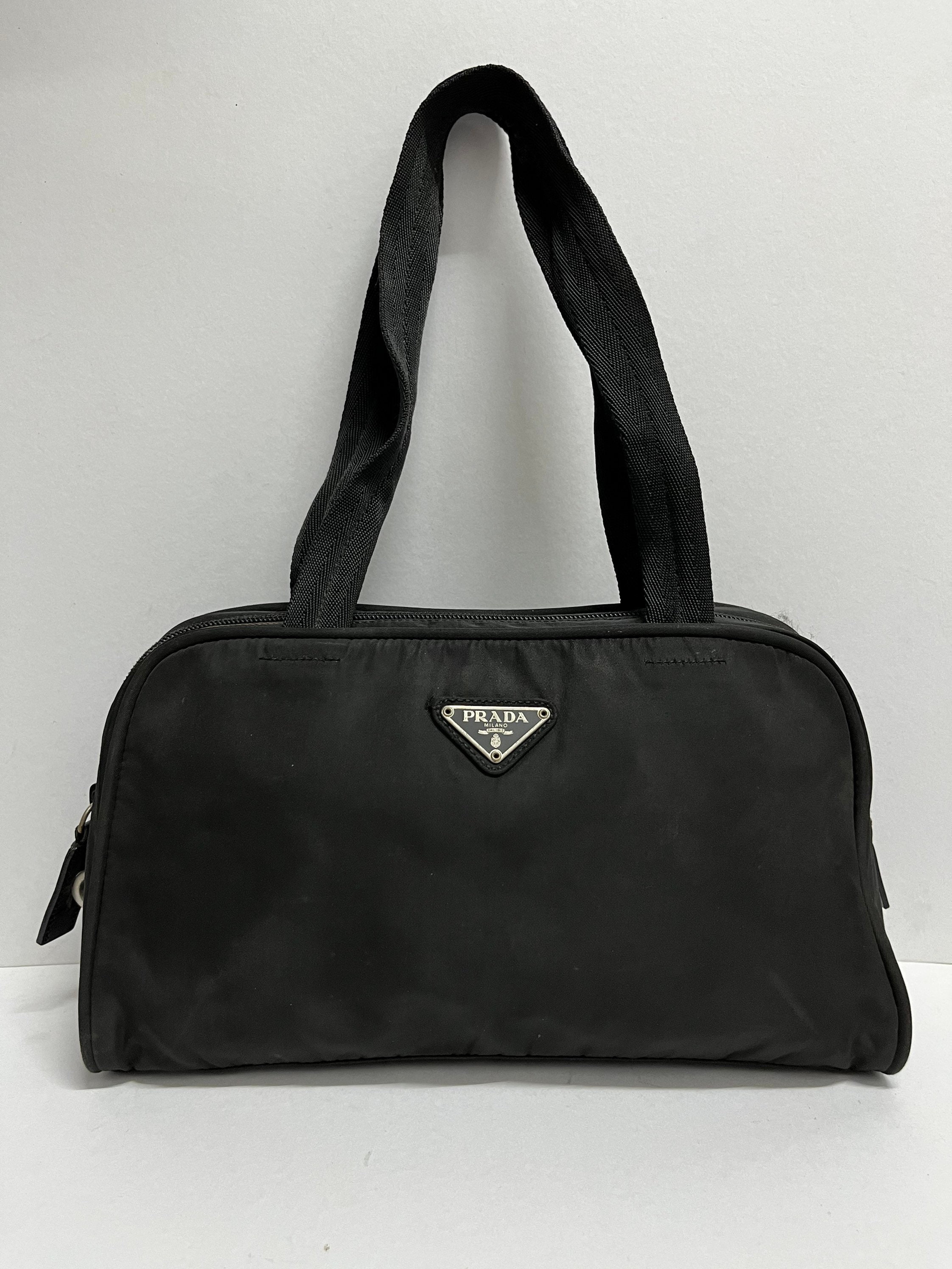 PRADA Boston Bag Nylon Black Auth cl457