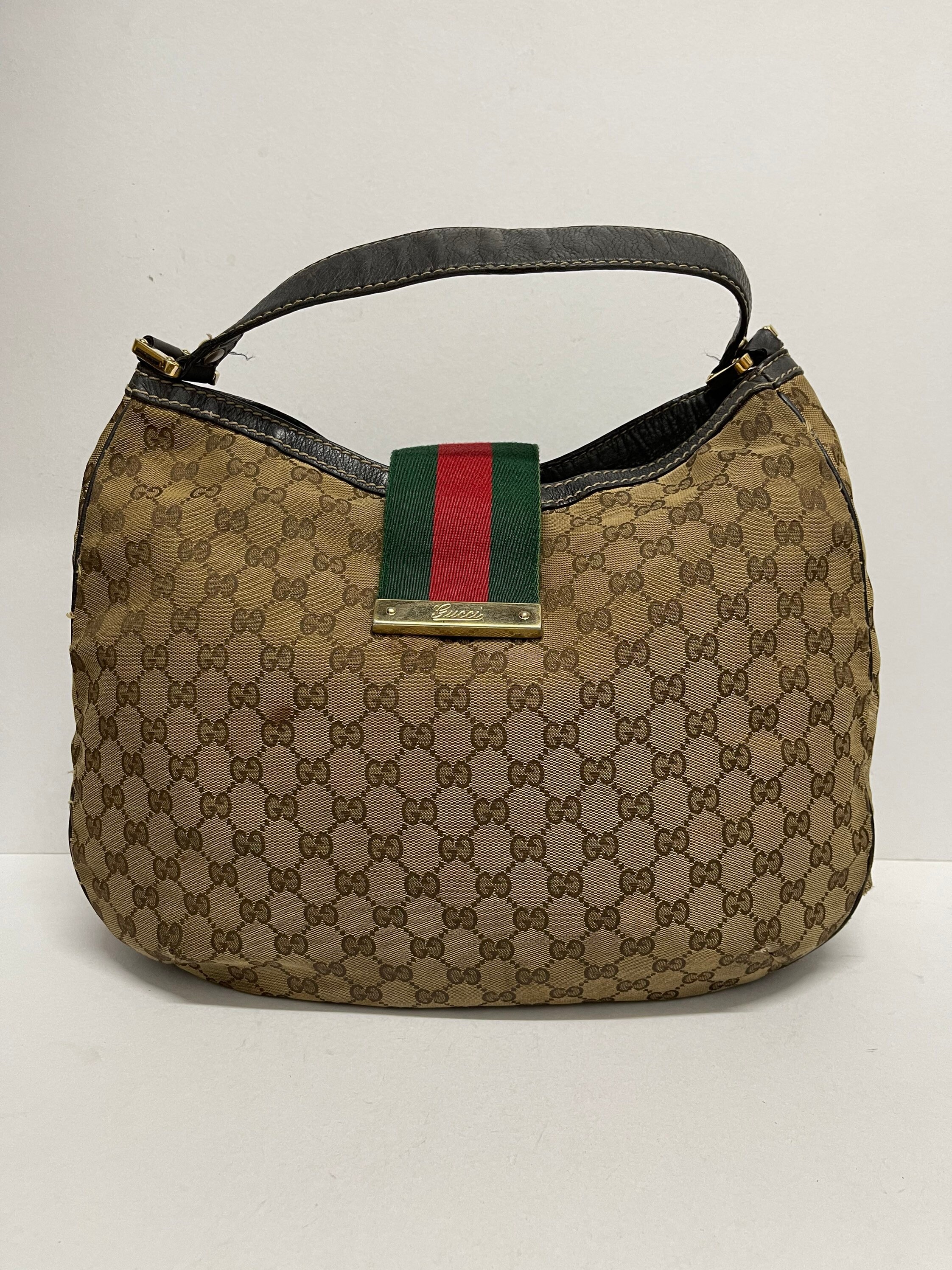 Gucci Large GG Web Leather Hobo Shoulder Bag