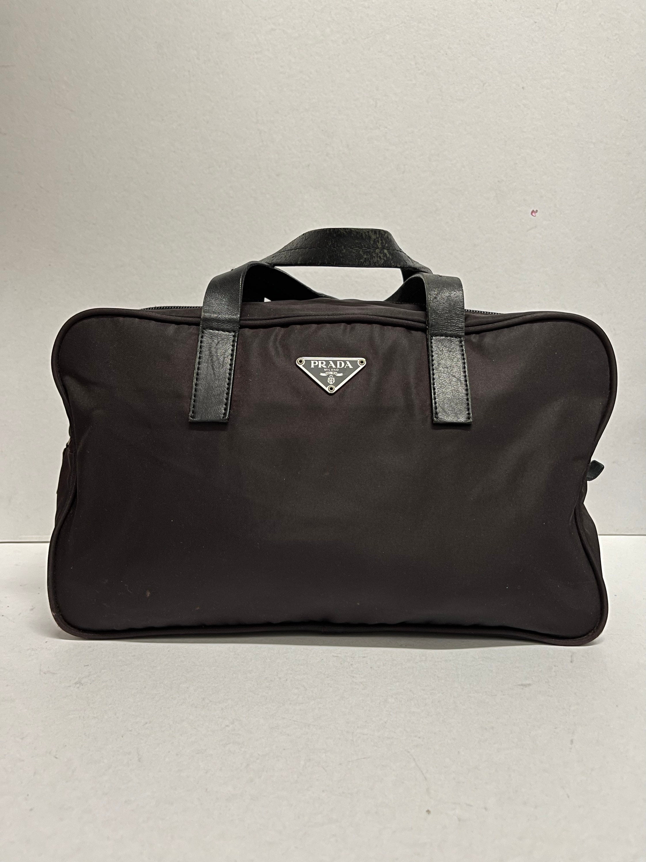 Prada Logo-plaque Mini Saffiano-Leather Bowling Bag Black - The Shoe Box