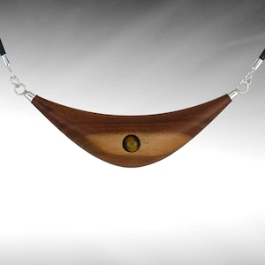 Wooden pendant made of plum wood with tiger eye stone, rubber band with a lobster clasp made of 925 silver, wooden jewelry, necklace.