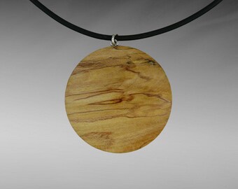 Holzanhänger, Handgefertigter Holzschmuck aus edlem Ahornholz, Kautschukband, Karabinerverschluss aus 925 Silber, Halsschmuck, Holzkette