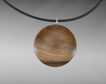 Bijoux en bois de noyer, pendentif en bois avec bracelet en caoutchouc et fermoir mousqueton en argent 925, collier fait main, chaîne en bois