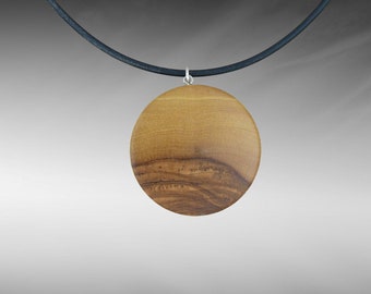 Holzanhänger, Holzschmuck aus Olivenholz, Band aus Kautschuk mit Verschluss aus 925 Silber, handgefertigter Halsschmuck aus Holz, Holzkette
