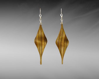 Wooden earrings, coiled handmade hanging earrings made of fine vinegar tree wood, leverbacks made of 925 silver, earrings, earrings, wooden jewelry