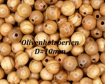 Olivenholzperlen, Holzperlen aus echtem Olivenholz. Runde Perlen, Größe von 4 mm bis 10 mm