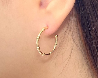 Open Hoop Stud Earrings, Satellite Gold Hoops, Bamboo Hoops, Open Circle Studs, 18K Gold Vermeil Earrings, Minimalist Hoops, Modern Hoops