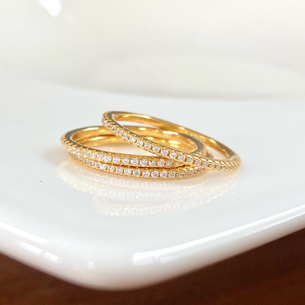 Thin Eternity Ring, Dainty Stackable Ring For Women, Skinny CZ Stacking Band 18K Gold, Delicate Ring, Tiny Crystal Pave Ring, Infinity Ring