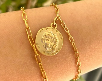 Gold Coin Bracelet, 18K Gold Vermeil Bracelet, Gold Medallion Bracelet For Women, Roman Coin Bracelet, Greek Coin, Stackable Bracelet