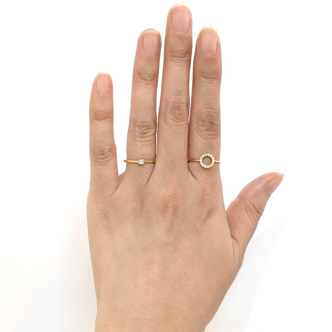 Tiny CZ Square Ring, Skinny Gold Stacking Ring, Mini Crystal Square