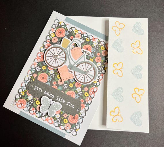 You make life fun card, A2 size, floral and bicycle.