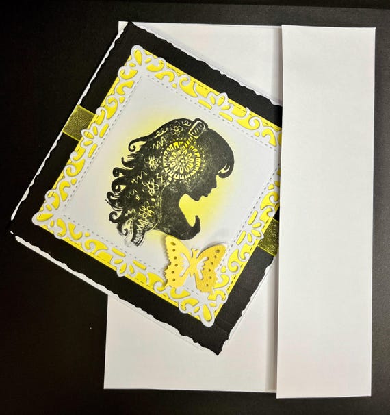 Handmade Your Choice for Occasion card, 5x5, a girl and a butterfly, yellow
