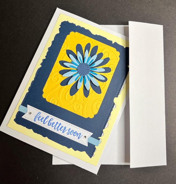 Feel Better Soon card , A2 size, blue daisy